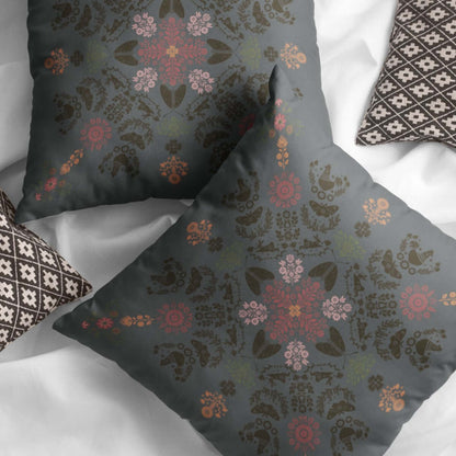 The Angela dark cottage forrestcore decorative accent pillow for bedroom adds whimsy to the bed