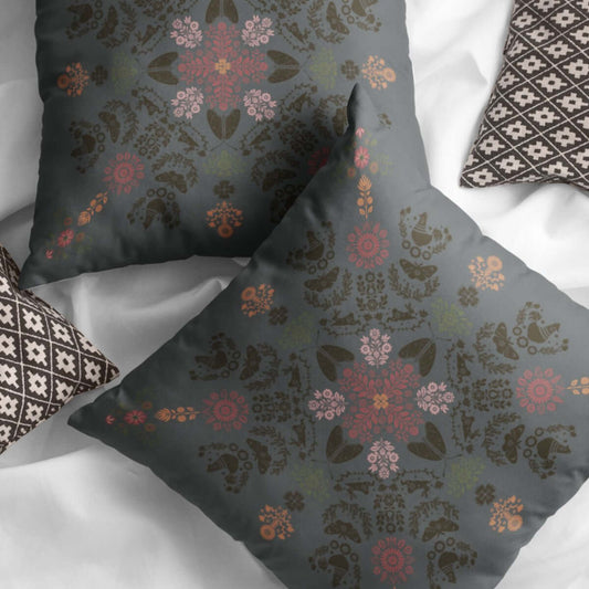 The Angela dark cottage forrestcore decorative accent pillow for bedroom adds whimsy to the bed