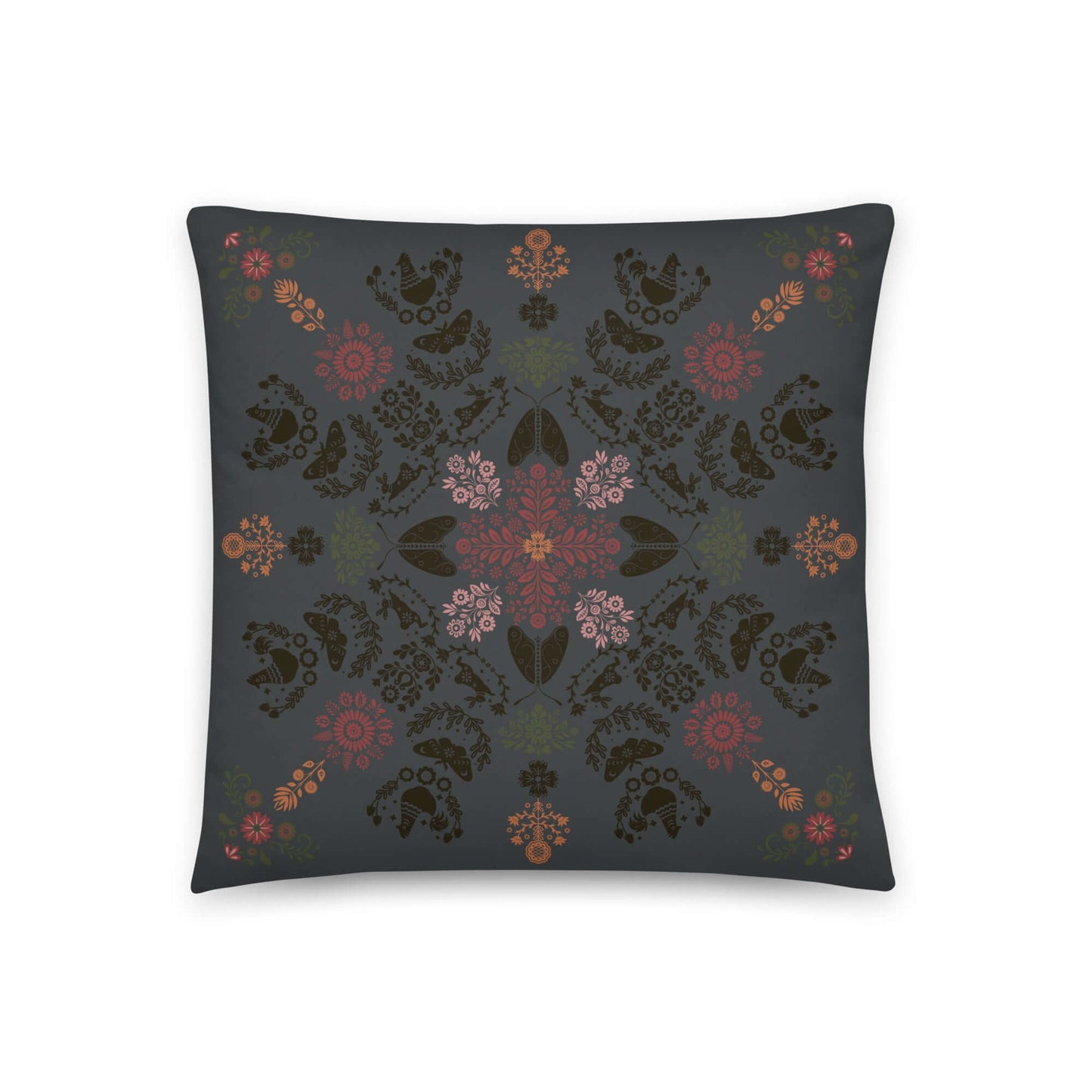 The backside of the Angela throw pillow has the same design as the front