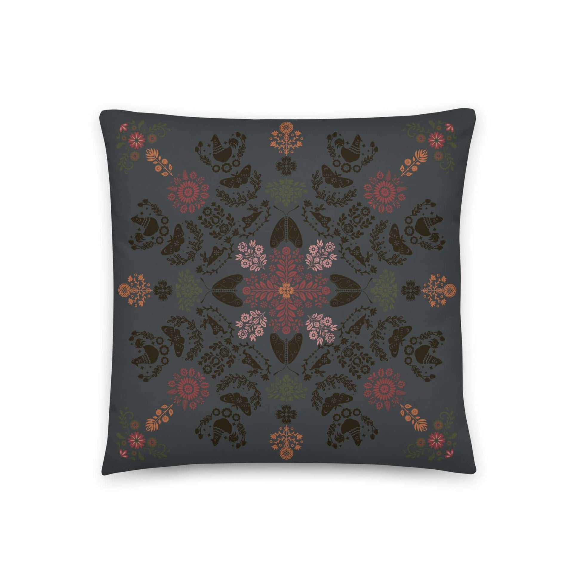 The backside of the Angela throw pillow has the same design as the front