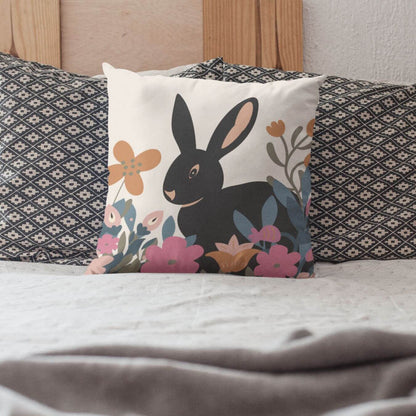 The adorable bunny floral pillow is perfect for adding a whimsical vibe in the bedroom