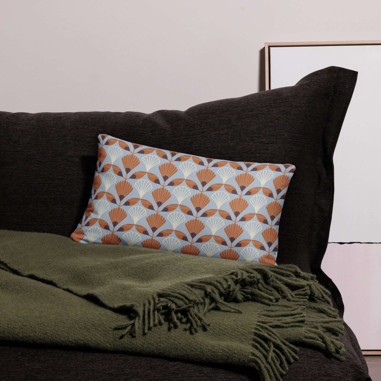 The soft and cozy Betty decorative lumbar throw pillow showcasing the beautiful colors of the design in a living room.
