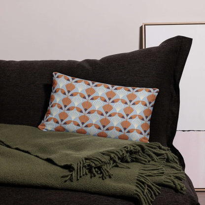 The soft and cozy Betty decorative lumbar throw pillow showcasing the beautiful colors of the design in a living room.