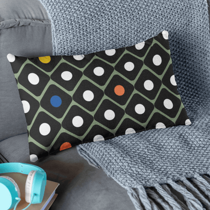 The Brooke throw pillows for couch add a mid-century feel with a brightly colored mid-century design in the living room
