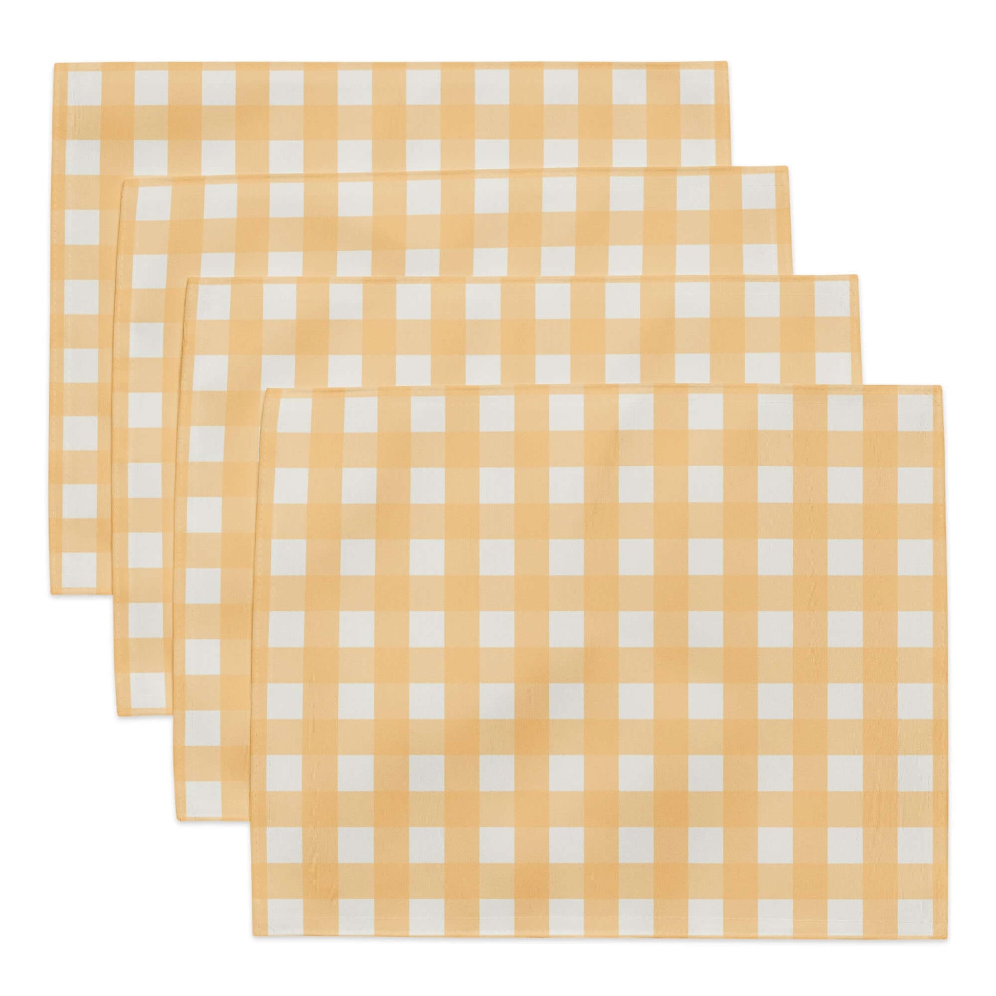The Conni gingham plaid cloth placemat set in yellow shown as a group of 4
