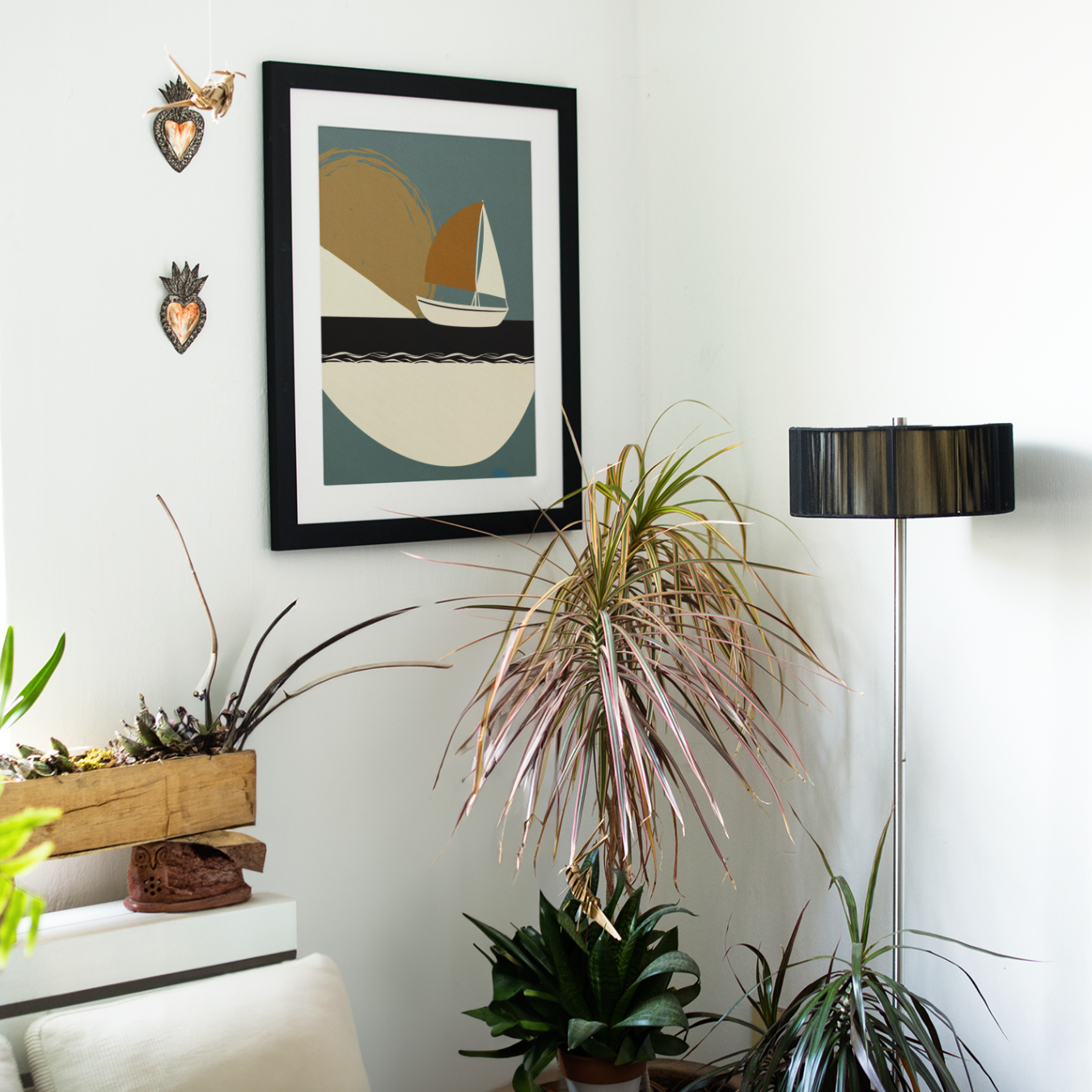 David Sunset Sailboat Framed Poster with Mat