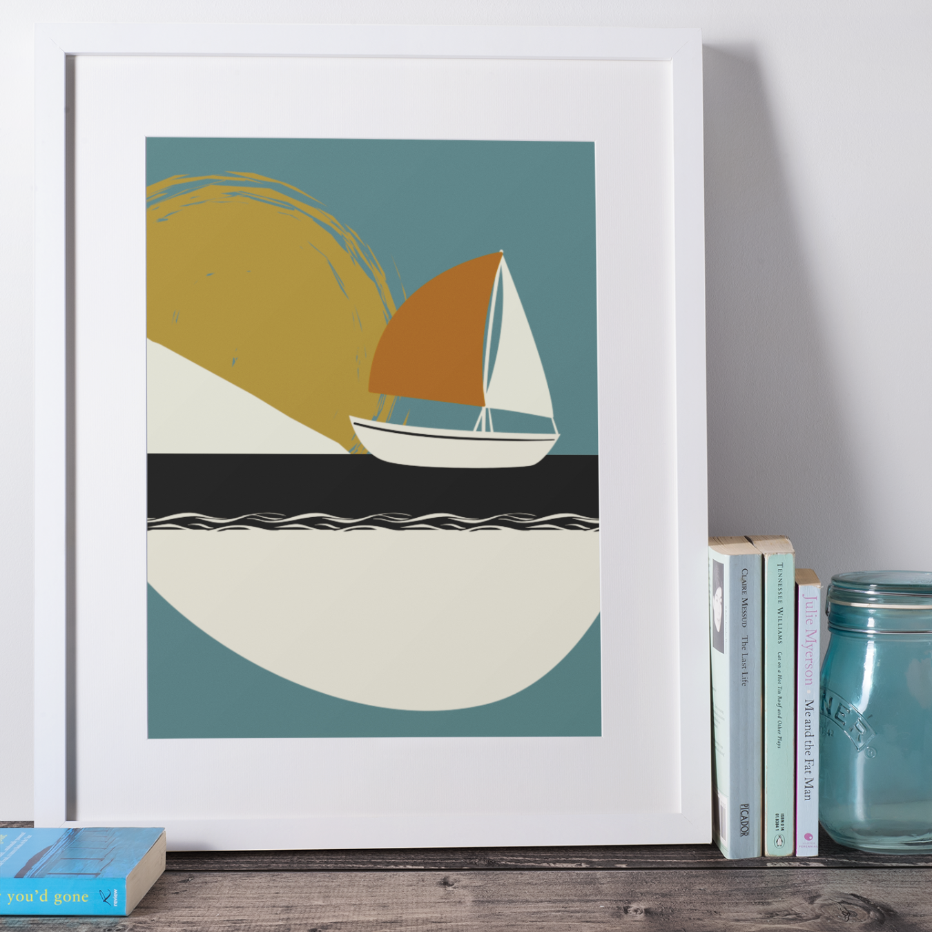 David Sunset Sailboat Framed Poster with Mat