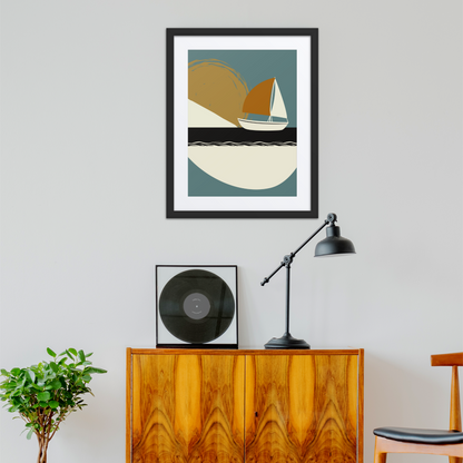 David Sunset Sailboat Framed Poster with Mat