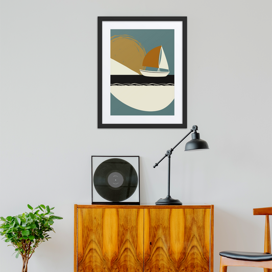 David Sunset Sailboat Framed Poster with Mat