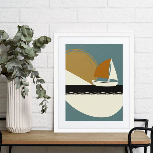 David Sunset Sailboat Framed Poster with Mat