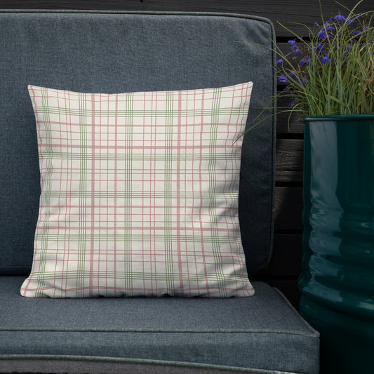 The cozy soft pastel colors of this pillow make it a beautiful plaid pillow for covered patios surrounded with delicate flowers.