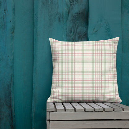 The Edwin plaid pillow's pastel colors add a soft comfy cozy vibe to outdoor home decor