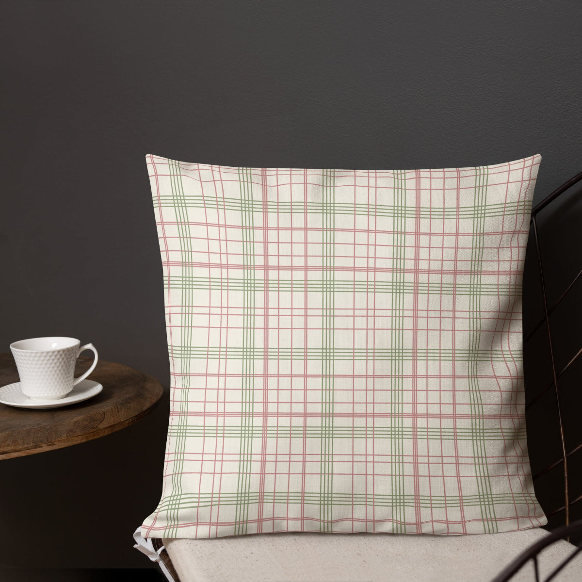 The Edwin pastel plaid throw pillow adds a whimsical feel to any tearoom or kitchen