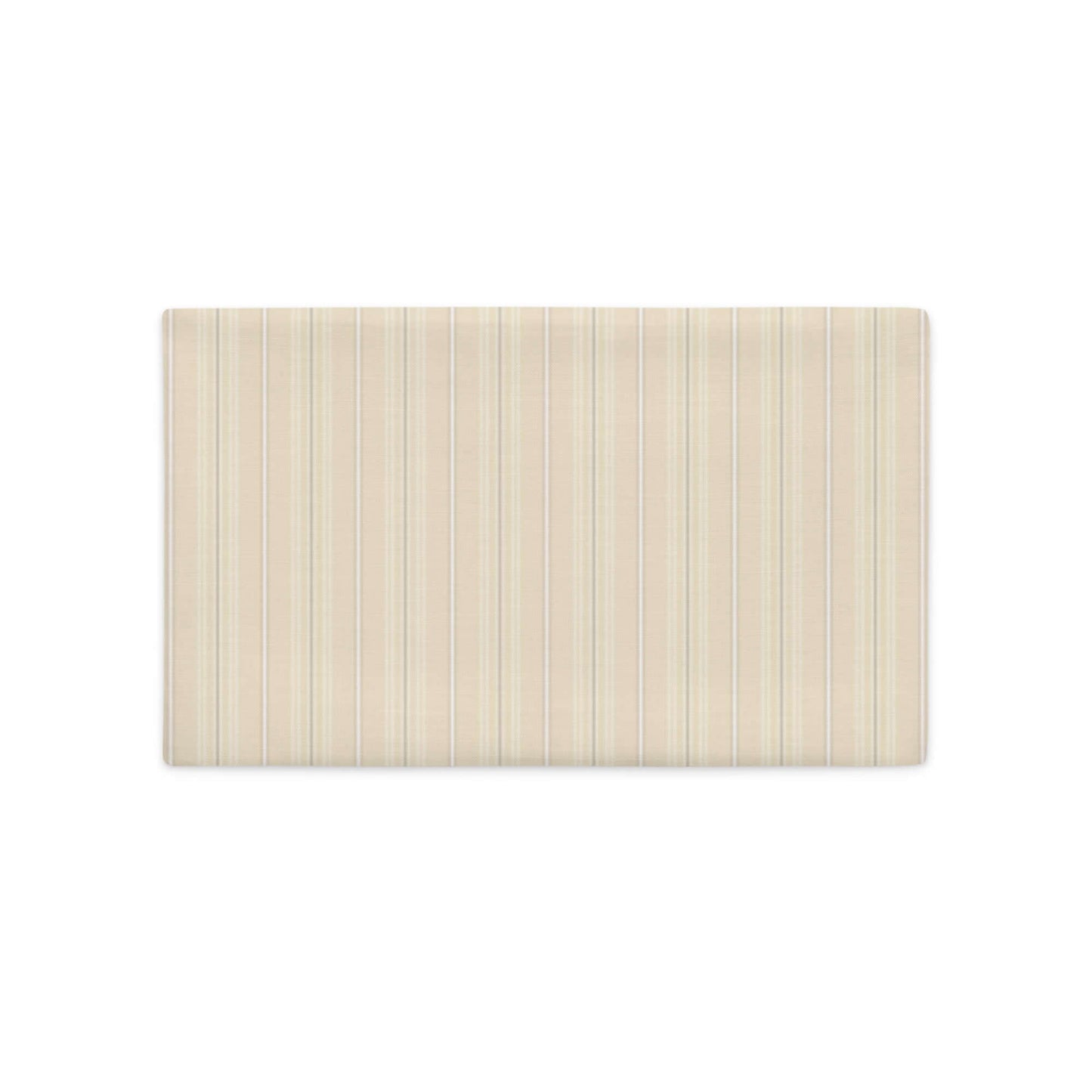 Product mockup for the Joseph decorative lumbar throw pillow cover in the linen polyester option. The pillow has a striped pattern on the front and a plaid design on the back.