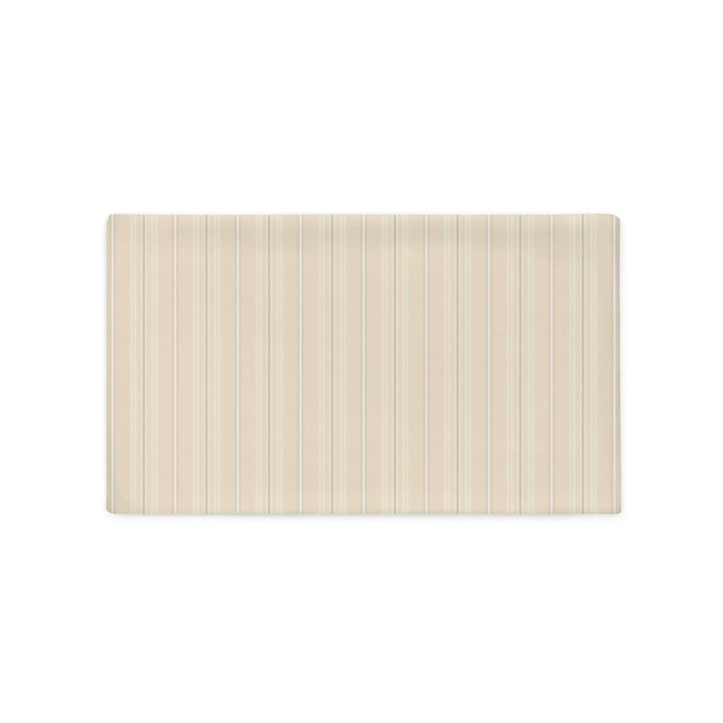 Product mockup for the Joseph decorative lumbar throw pillow cover in the satin polyester option. The pillow has a striped pattern on the front and a plaid design on the back.