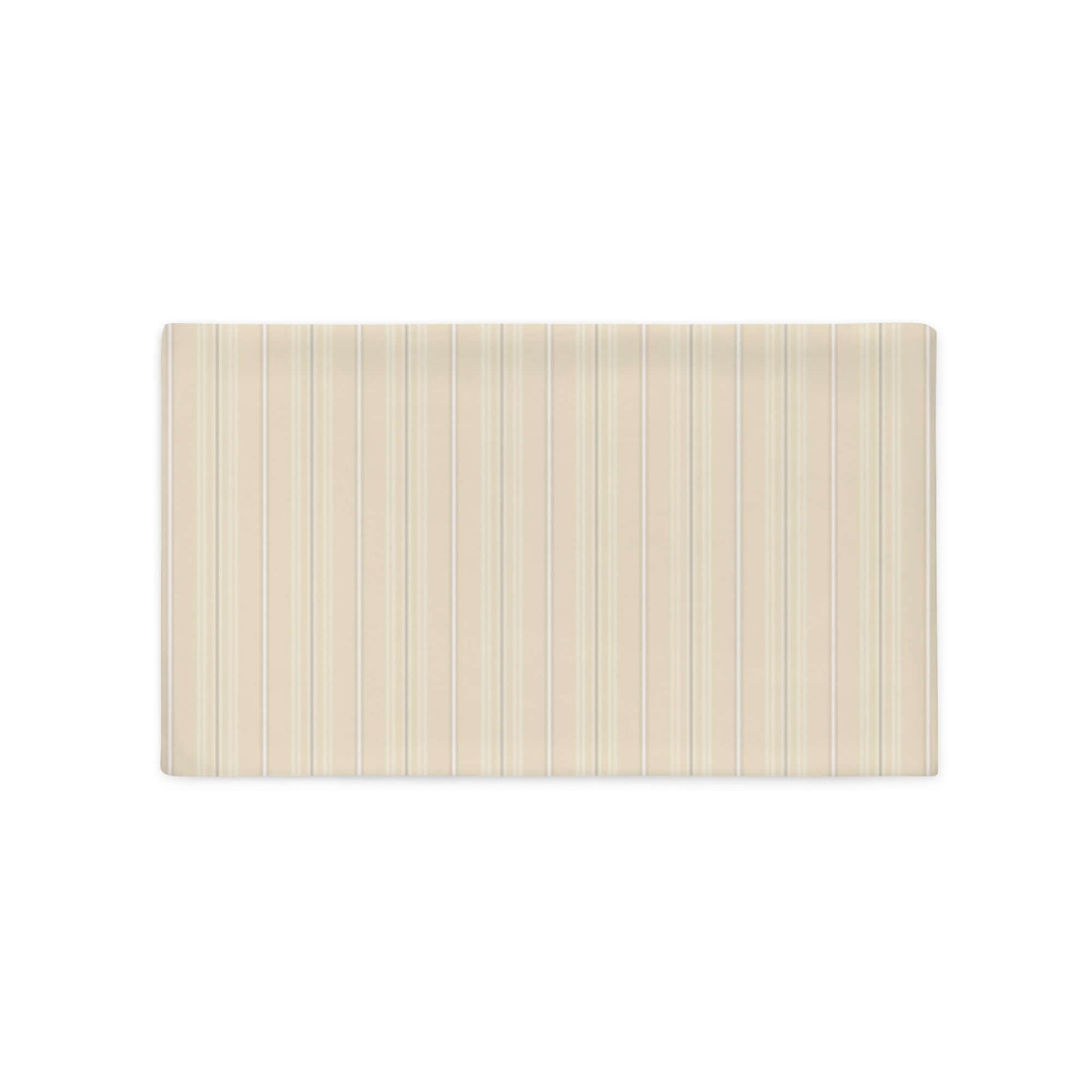 Product mockup for the Joseph decorative lumbar throw pillow cover in the satin polyester option. The pillow has a striped pattern on the front and a plaid design on the back.