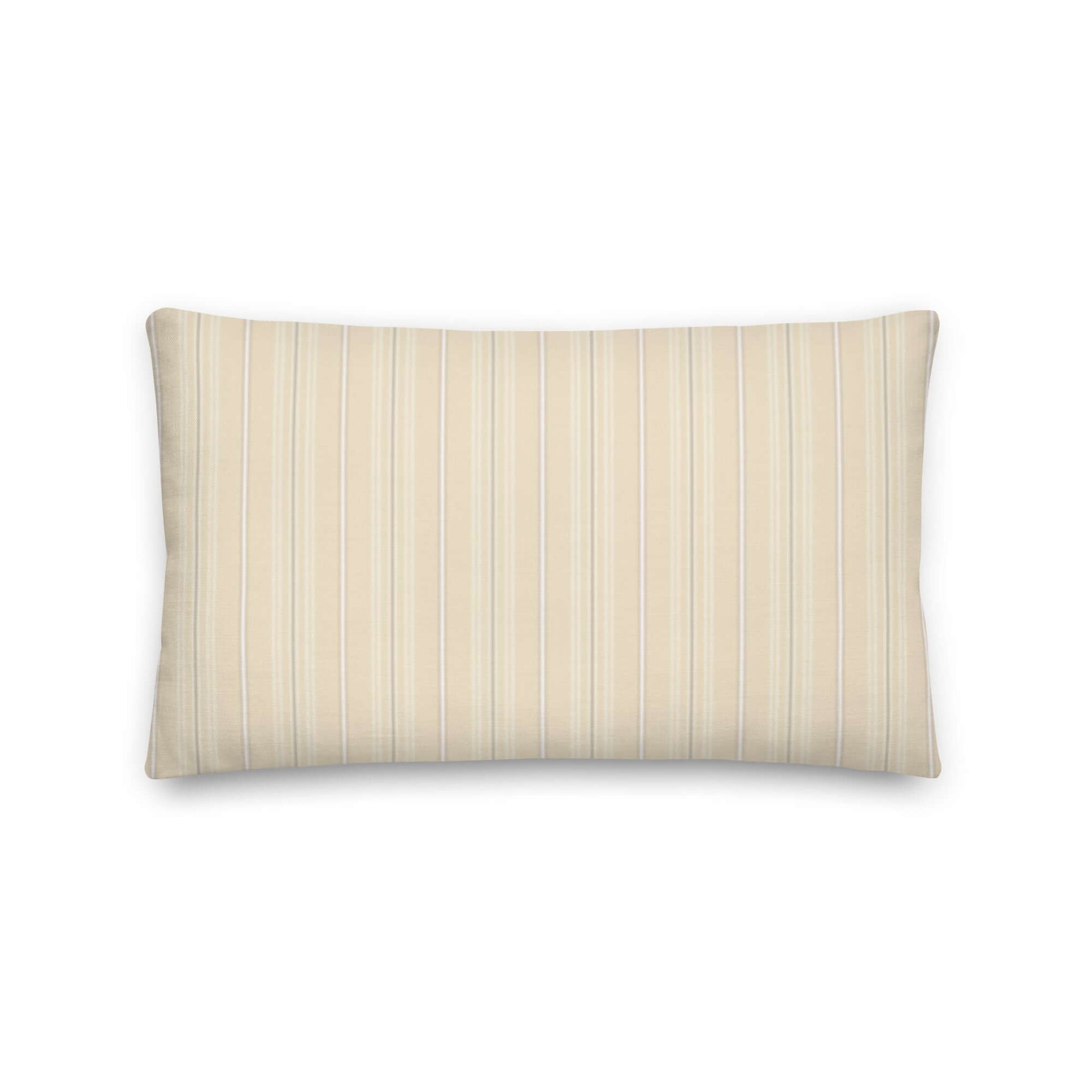 Product mockup for the Joseph decorative lumbar throw pillow in the linen polyester option. The pillow has a striped pattern on the front and a plaid design on the back.