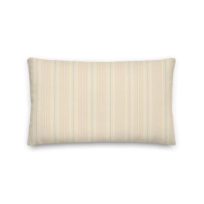 Product mockup for the Joseph decorative lumbar throw pillow in the linen polyester option. The pillow has a striped pattern on the front and a plaid design on the back.