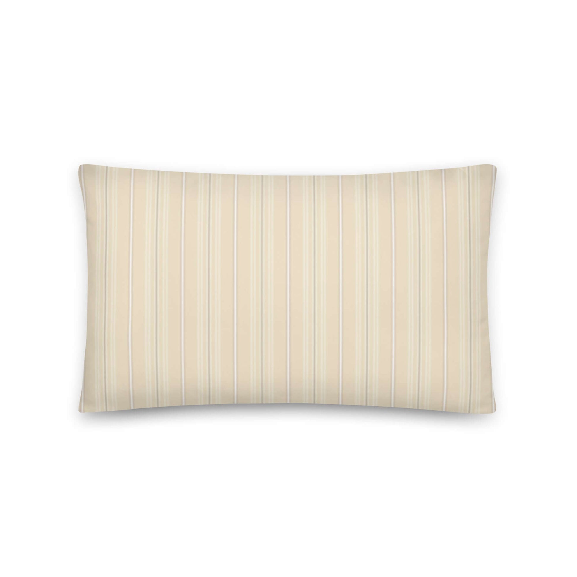 Product mockup for the Joseph decorative lumbar throw pillow in the satin polyester option. The pillow has a striped pattern on the front and a plaid design on the back.
