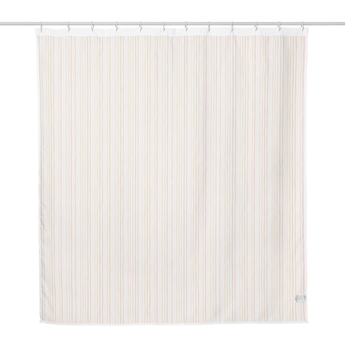 Colorful striped shower curtain with plain white back