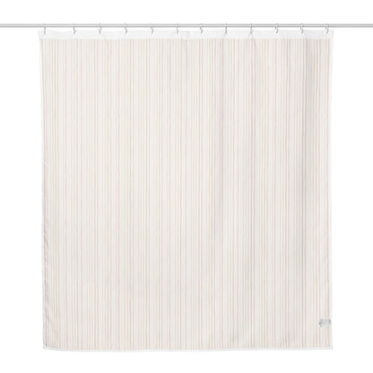 Colorful striped shower curtain with plain white back