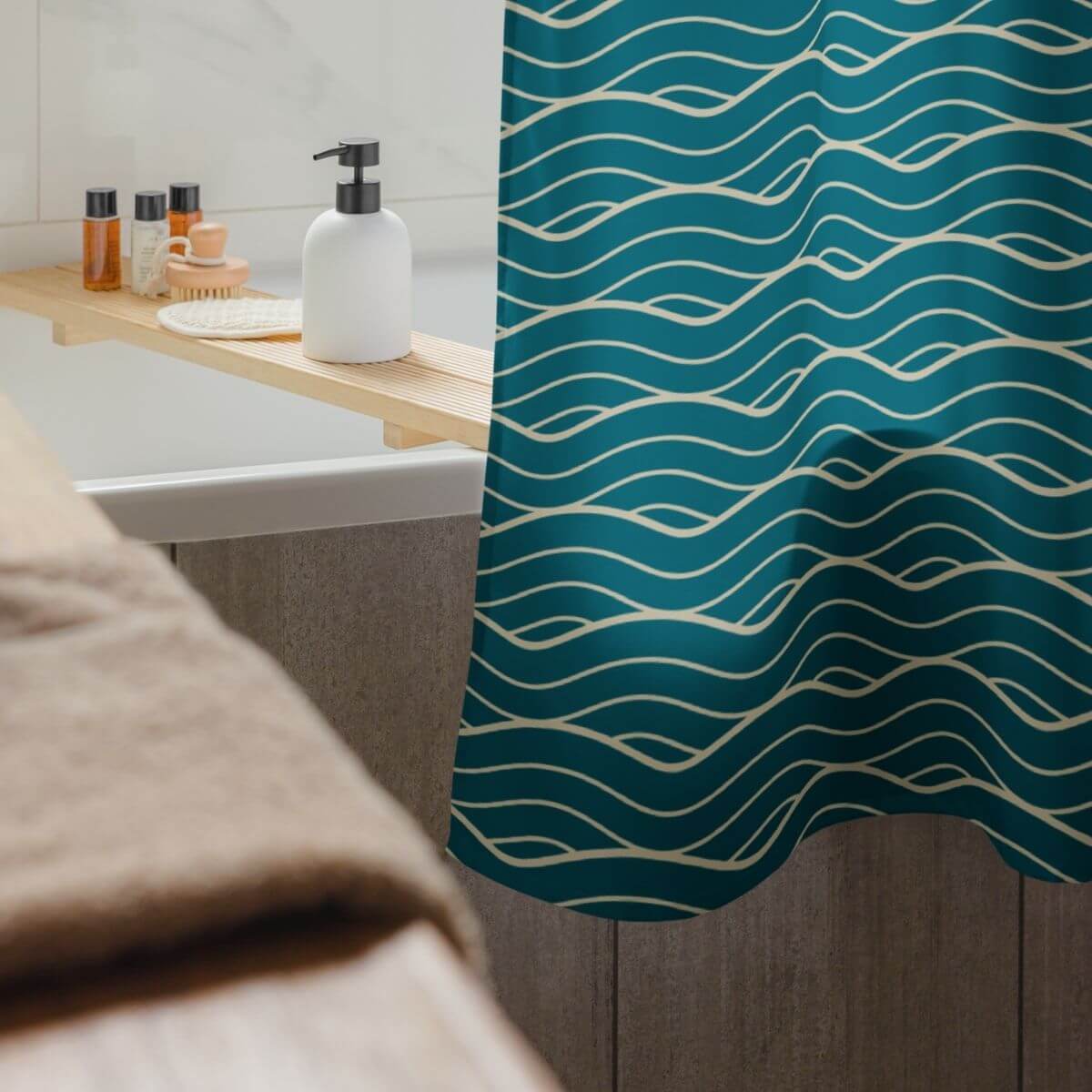 The Oliver shower curtain is perfect for the bathroom, adding a pop of color.