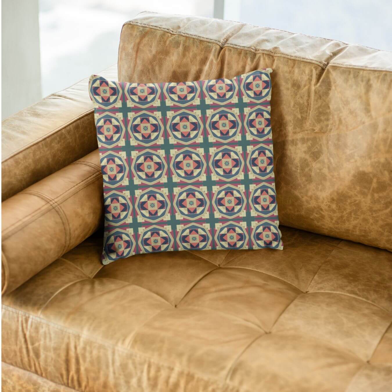 The Owen colorful throw pillows for leather couch, are a cheerful home decor addition to the living room