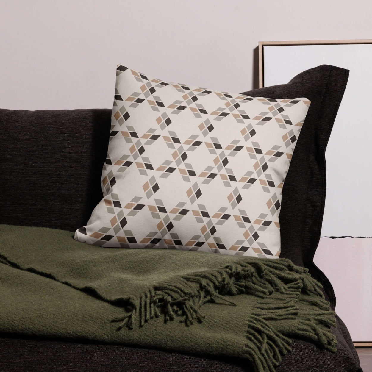The Saige pillow adds a modern rustic vibe to the living room as its the perfect pillow for couch