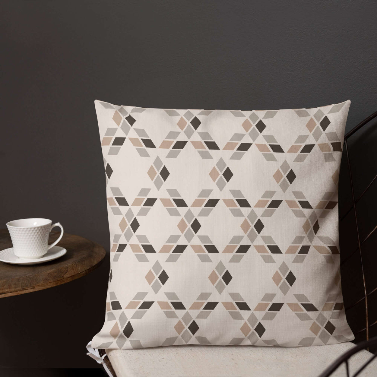 This neutral linen-polyester pillow adds a cozy vibe to a bistro coffee nook