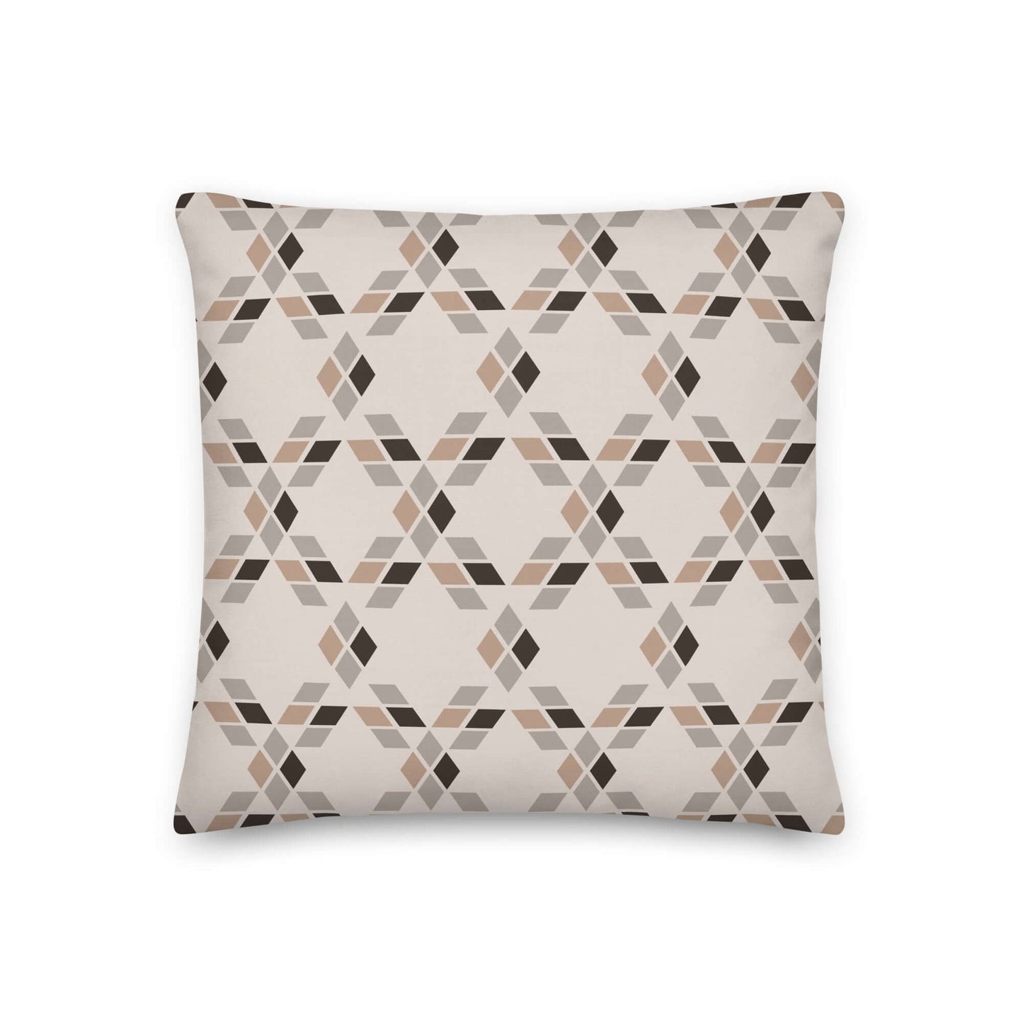 The Saige pillow against a white background to highlight the cozy, neutral geometric pattern