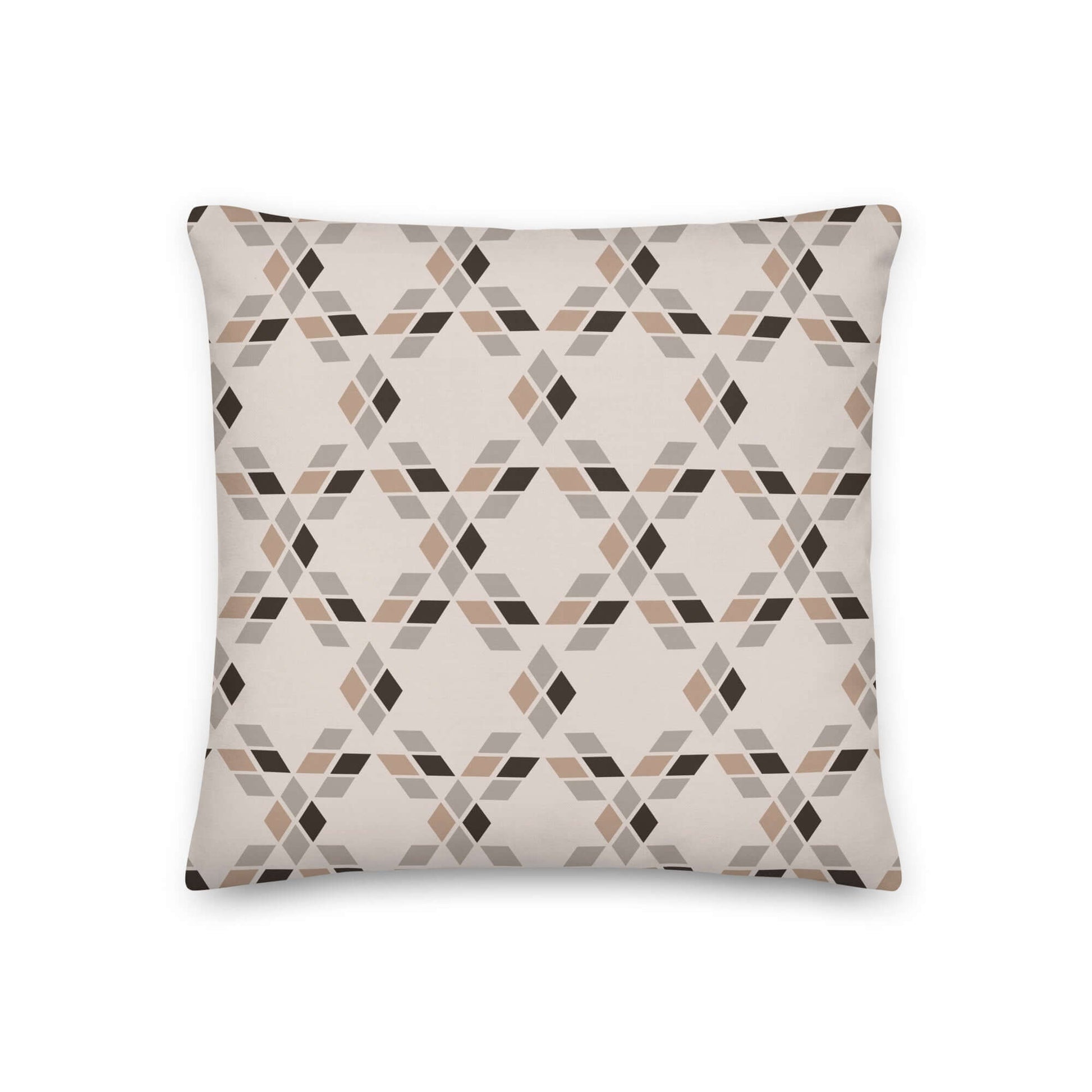 The Saige pillow against a white background to highlight the cozy, neutral geometric pattern