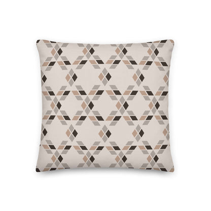 The Saige pillow against a white background to highlight the cozy, neutral geometric pattern