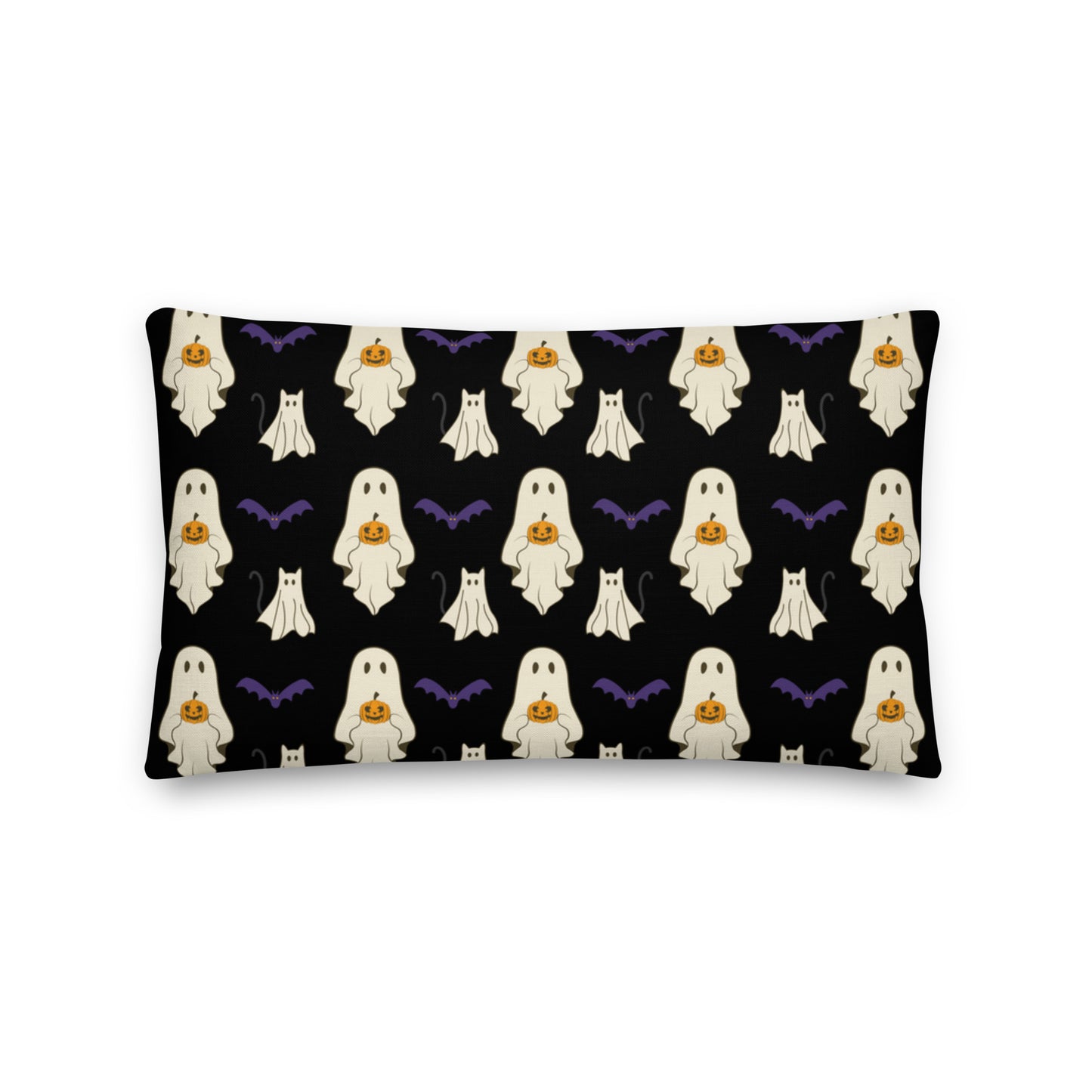 Pillow with Halloween ghost pattern on a black background