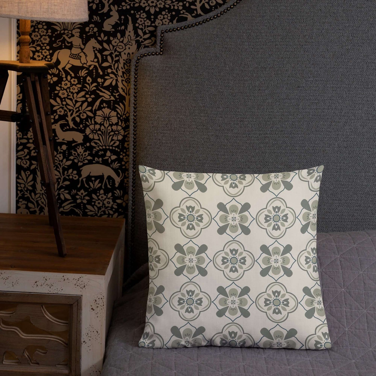 Cedar Vintage Floral Pillow - moss