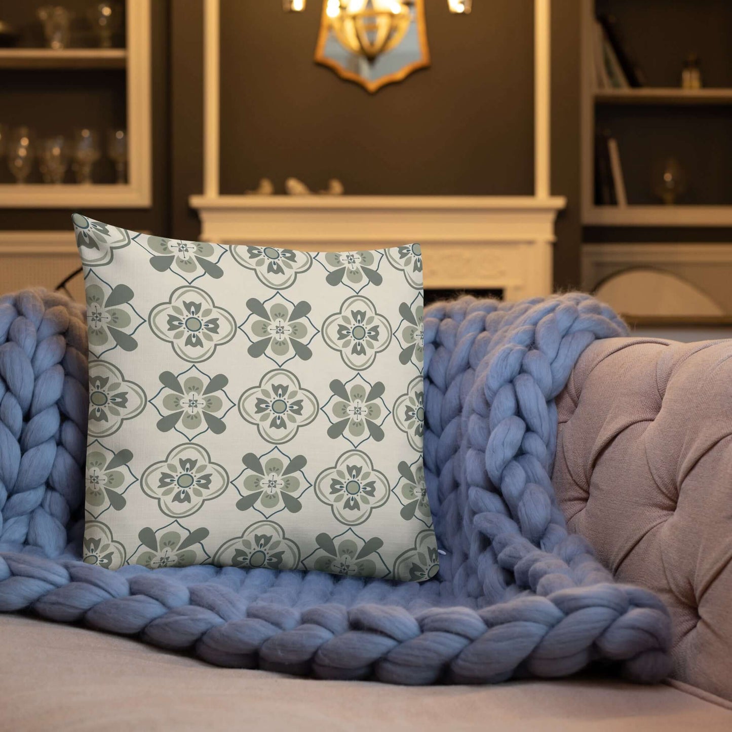 Cedar Vintage Floral Pillow - moss