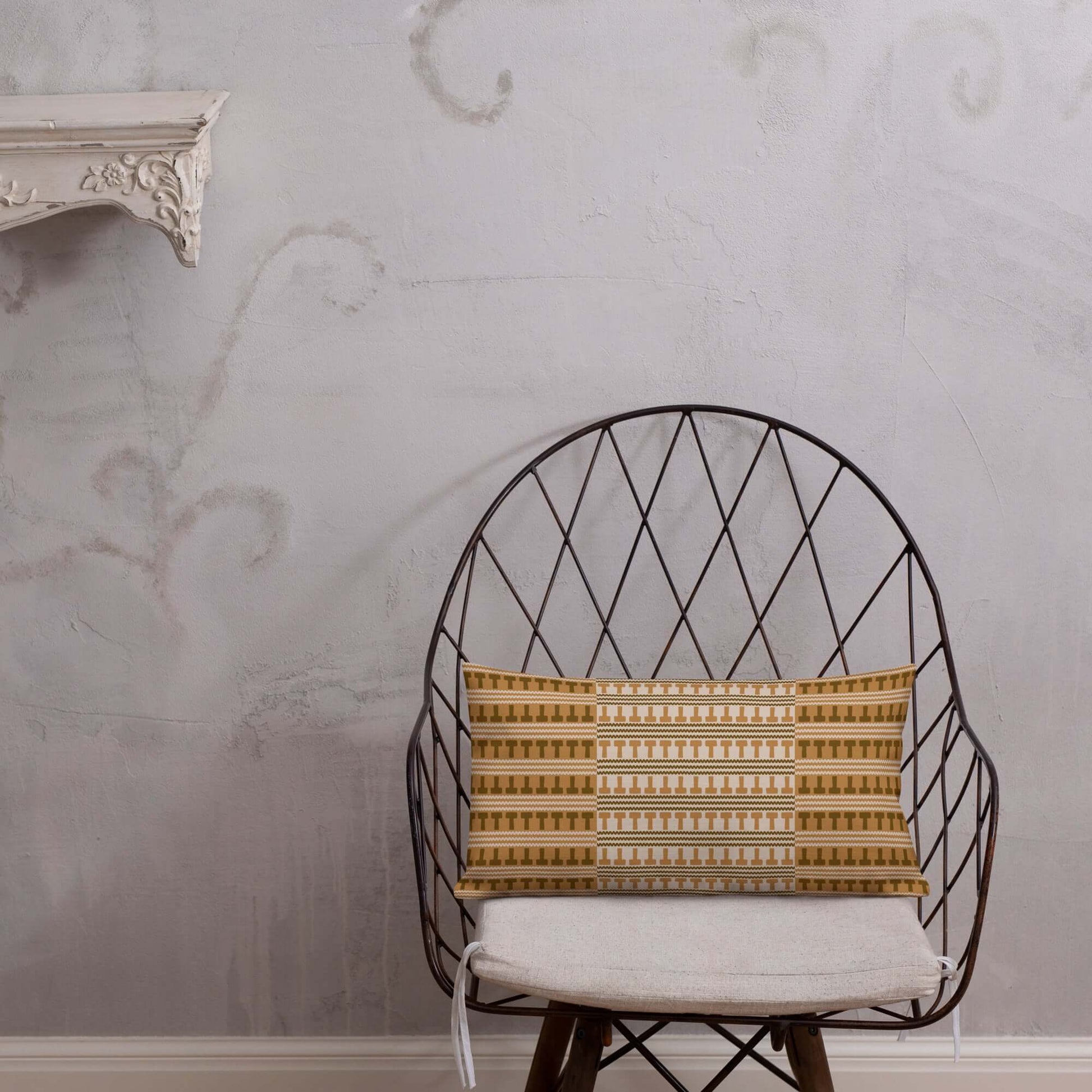 The Amari lumbar pillow has a charming rustic boho vibe in earthy colors.