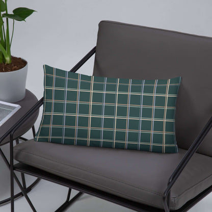 The Glen decorative lumbar throw pillow adds whimsy to a living room with its pastel plaid pattern.