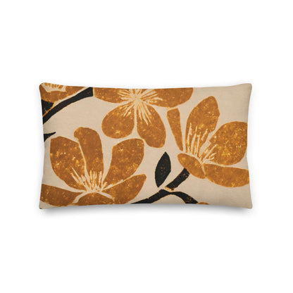 The Kiva linen polyester floral throw lumbar pillow in front of a white background