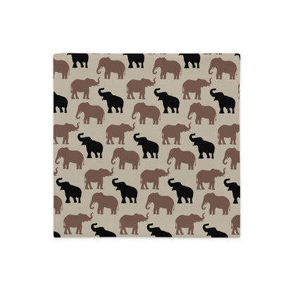 The Olivia modern earthy elephant-patterned pillow cover in the linen polyester fabric option.