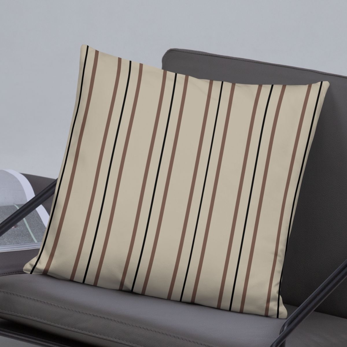 Add a modern earthy vibe to your space with the Olivia throw pillow shown here from the reverse side which features a striped pattern. The front showcases an elephant pattern.