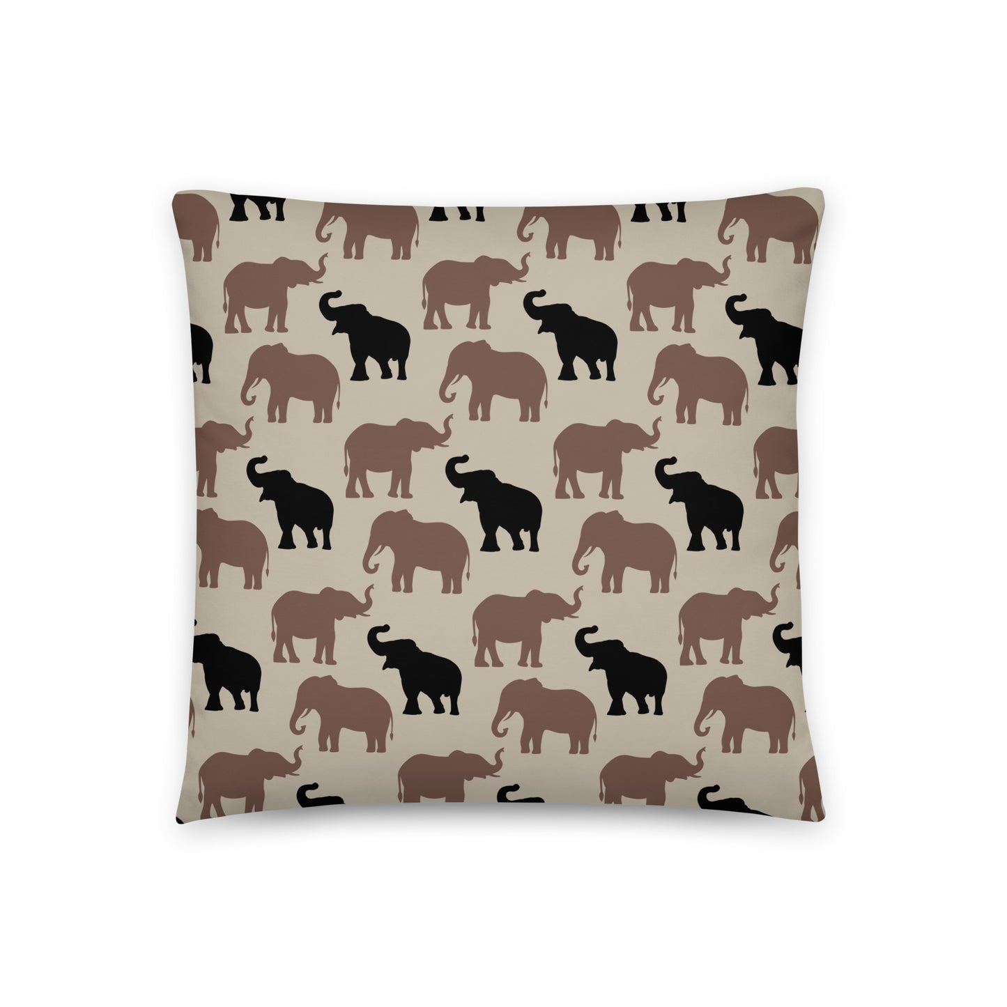 The Olivia modern earthy elephant-patterned pillow in the satin polyester fabric option.