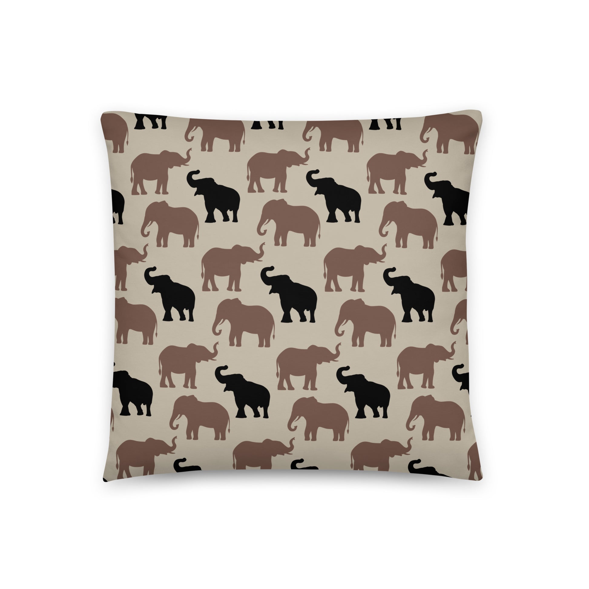 The Olivia modern earthy elephant-patterned pillow in the satin polyester fabric option.