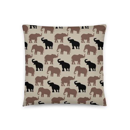 The Olivia modern earthy elephant-patterned pillow in the satin polyester fabric option.