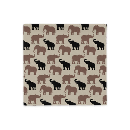The Olivia modern earthy elephant-patterned pillow cover in the satin polyester fabric option.