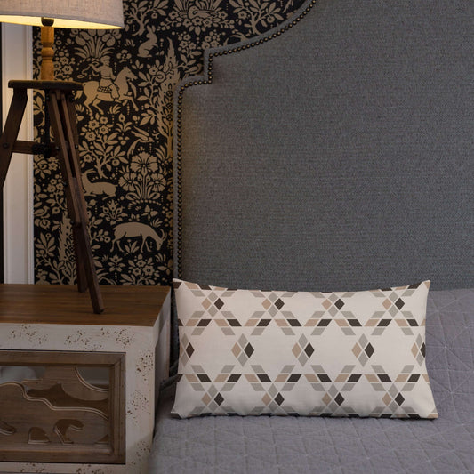 The Saige lumbar throw pillow for bed adds a subtle rustic feel to the bedroom